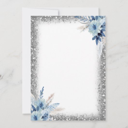 ブルーフローラティーカップグリッターフレームベビーシャワー 招待状 (裏面)