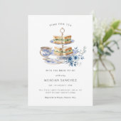 ブルーフローラティーカップ |ティーサンドウィッチブライダルシャワー 招待状 (スタンド正面)