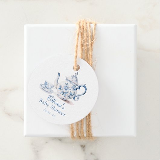 ブルーフローラティーパーティーベビーシャワー フェイバータグ (インサイチュ)