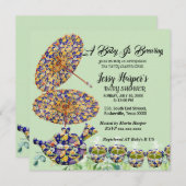 ブルーフローラティーポットアフタヌーンティーパーティーベビーシャワー 招待状 (正面/裏面)