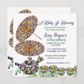 ブルーフローラティーポットアフタヌーンティーパーティーベビーシャワー 招待状 (正面/裏面)