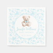 ブルーフローラテディベア男の赤ちゃんシャワー紙 スタンダードカクテルナプキン (正面)