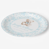 ブルーフローラテディベア男の赤ちゃんシャワー紙 ペーパープレート (アングル)