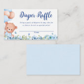 ブルーフローラテディベア赤ちゃんシャワーおむつラッフル エンクロージャーカード (正面/裏面)