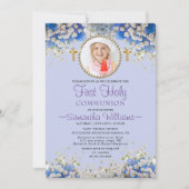 ブルーフローラデイジーフォトファースト招待状 招待状 (正面)