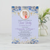 ブルーフローラデイジーフォトファースト招待状 招待状 (スタンド正面)