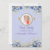 ブルーフローラデイジーフォトファースト招待状 招待状 (裏面)