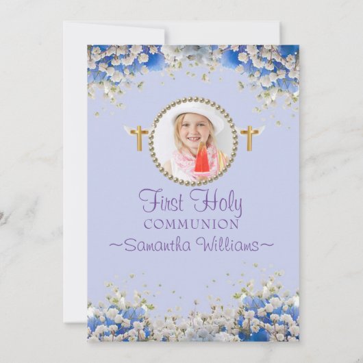 ブルーフローラデイジーフォトファースト招待状 招待状 (裏面)