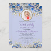 ブルーフローラデイジーフォトファースト招待状 招待状 (正面/裏面)