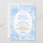 ブルーフローラトイルフランスのブライダルシャワー 招待状 (正面)