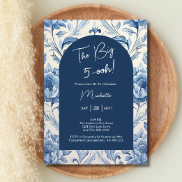 ブルーフローラトイル50th誕生日Chinoiserie 招待状