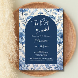 ブルーフローラトイル50th誕生日Chinoiserie 招待状