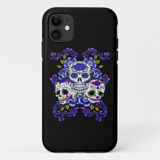 ブルーフローラトリプルシュガースカルデイオブザデッド Case-Mate iPhoneケース (裏面)