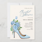 ブルーフローラハイヒールシューズブライダルシャワー 招待状 (正面)