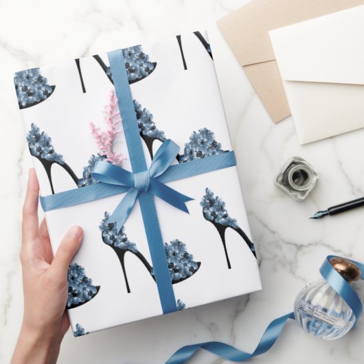 ブルーフローラハイヒールシューズ ラッピングペーパー (ギフト)