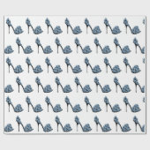 ブルーフローラハイヒールシューズ ラッピングペーパー (フラット)