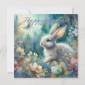 ブルーフローラハッピーイースターウォーターカラーバニー シーズンカード (正面)