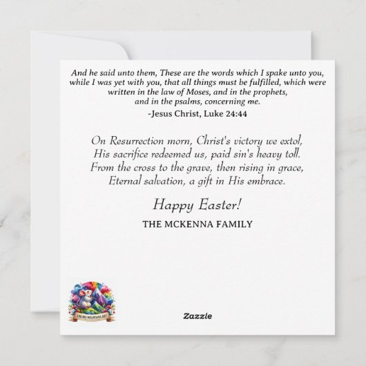 ブルーフローラハッピーイースターウォーターカラーバニー シーズンカード (裏面)