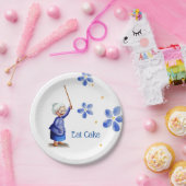 ブルーフローラハッピー祖母とステッキ食べーケーキ ペーパープレート (パーティー)