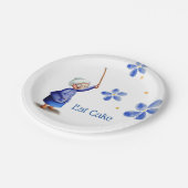 ブルーフローラハッピー祖母とステッキ食べーケーキ ペーパープレート (アングル)