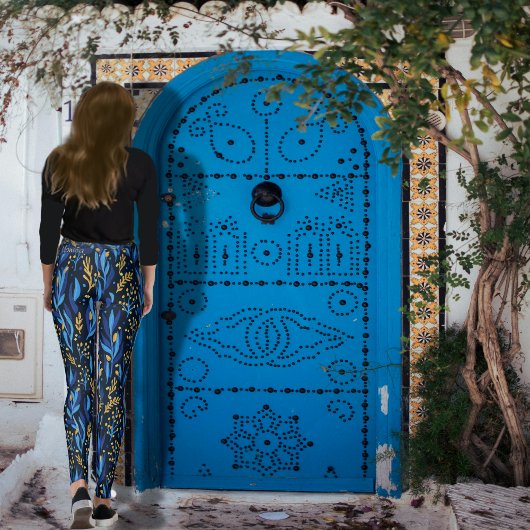 ブルーフローラハヌカパターン レギンス