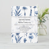 ブルーフローラハバルヴィンテージウォーター結婚カラー 招待状 (スタンド正面)