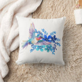 ブルーフローラハミングバード装飾水彩 クッション (ブランケット)