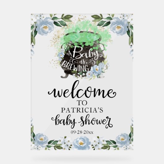 ブルーフローラハロウィーン赤ちゃんシャワー歓迎サイン アクリルサイン (正面)