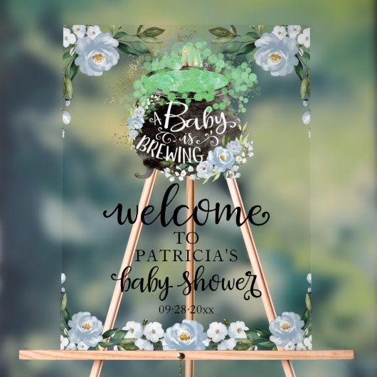 ブルーフローラハロウィーン赤ちゃんシャワー歓迎サイン アクリルサイン (ニュートラル)