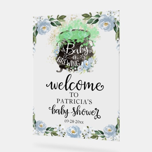 ブルーフローラハロウィーン赤ちゃんシャワー歓迎サイン アクリルサイン (傾斜)