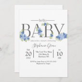 ブルーフローラハローベビー – シャワー招待状 招待状 (正面/裏面)