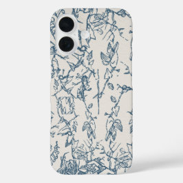 ブルーフローラハンドドローンスケッチ風iPhone/iPadケース iPhone 16ケース