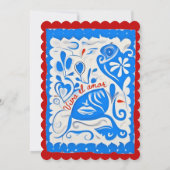 ブルーフローラハートパペルピカドメキシ結婚カン 招待状 (裏面)