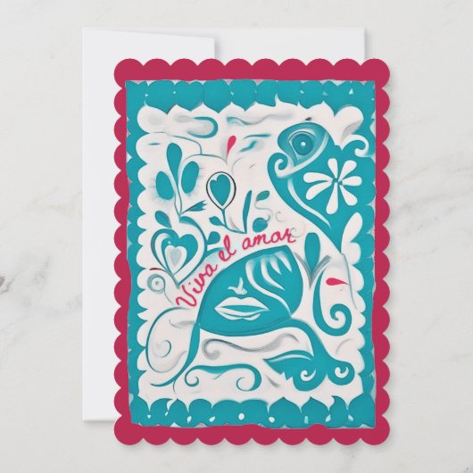 ブルーフローラハートパペルピカドメキシ結婚カン 招待状 (裏面)