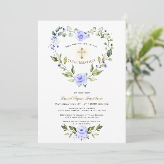 ブルーフローラハートフレームクロスボーイ確認 招待状 (スタンド正面)