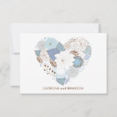 ブルーフローラハートリースウェディングRSVPカード 招待状 (裏面)