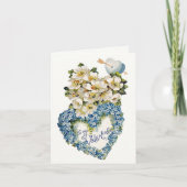 ブルーフローラハートヴィンテージバレンティンデイカード カード (正面)