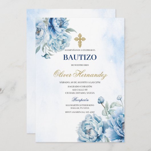 ブルーフローラバウティゾスペインの招待状 招待状 (正面/裏面)