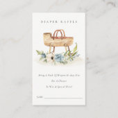 ブルーフローラバシネットおむつラッフルベビーシャワー エンクロージャーカード (正面)