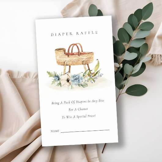 ブルーフローラバシネットおむつラッフルベビーシャワー エンクロージャーカード