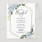 ブルーフローラバジェットブライダルシャワー招待状 (正面)