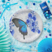 ブルーフローラバタフライラウンド紙プレート ペーパープレート (パーティー)