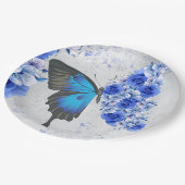 ブルーフローラバタフライラウンド紙プレート ペーパープレート (アングル)