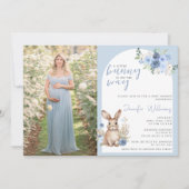 ブルーフローラバニー復活祭の赤ちゃんシャワーの招待状 招待状 (正面)