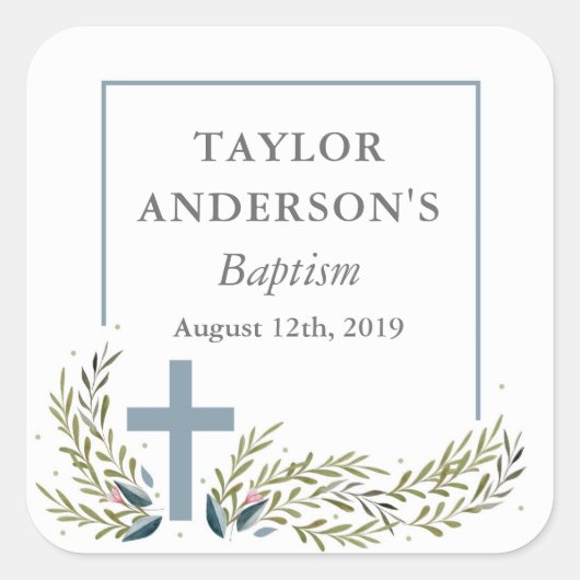 ブルーフローラバプテスステッカーラベル スクエアシール (正面)