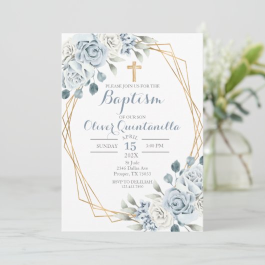 ブルーフローラバプテスマスペインの招待状 招待状 (スタンド正面)