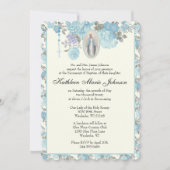 ブルーフローラバプテスマ《キリスト教》洗礼式や命名式ヴァージンメアリー 招待状 (正面)