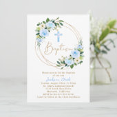 ブルーフローラバプテスマ《キリスト教》洗礼式や命名式金ゴールドフレーム 招待状 (スタンド正面)