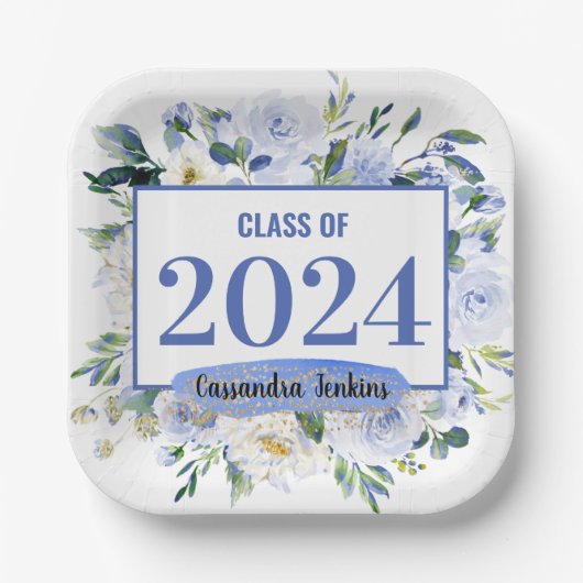 ブルーフローラバラ卒業年 ペーパープレート (正面)