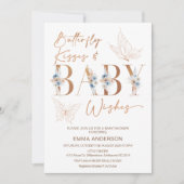 ブルーフローラバラ金ゴールドバタフライキスベビーシャワー 招待状 (正面)